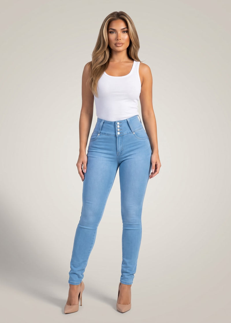 MX JEANS Butt Lift Super High Waist Stretch Skinny Jeans Light Wash