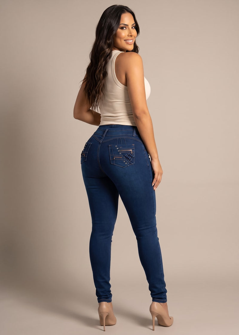 MX JEANS Levantacola Super High Rise Stretch Skinny Jeans Dark Blue