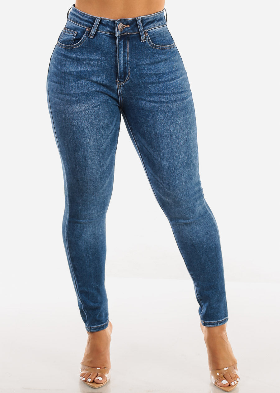 Super High Waist Butt Lift Skinny Jeans Med Blue