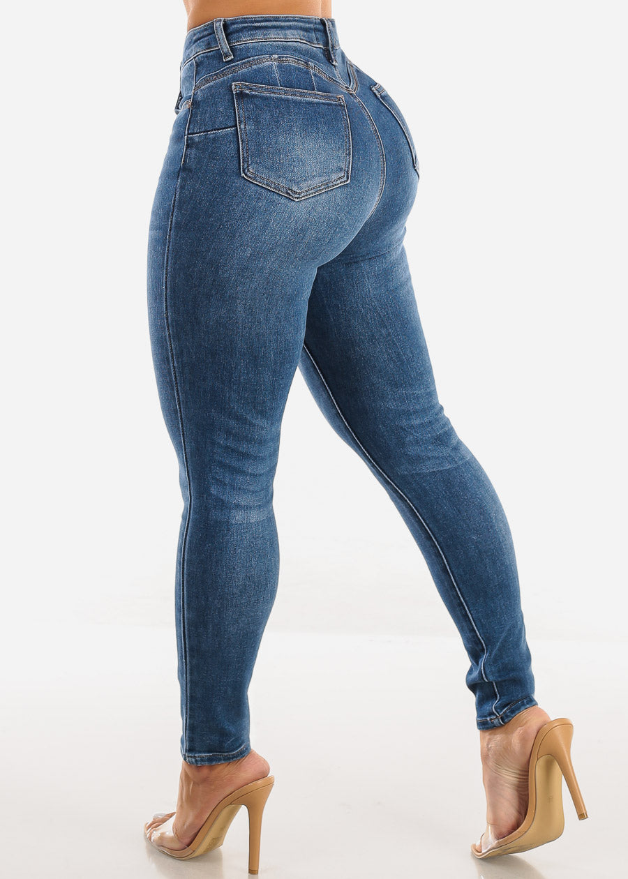 Super High Waist Butt Lift Skinny Jeans Med Blue