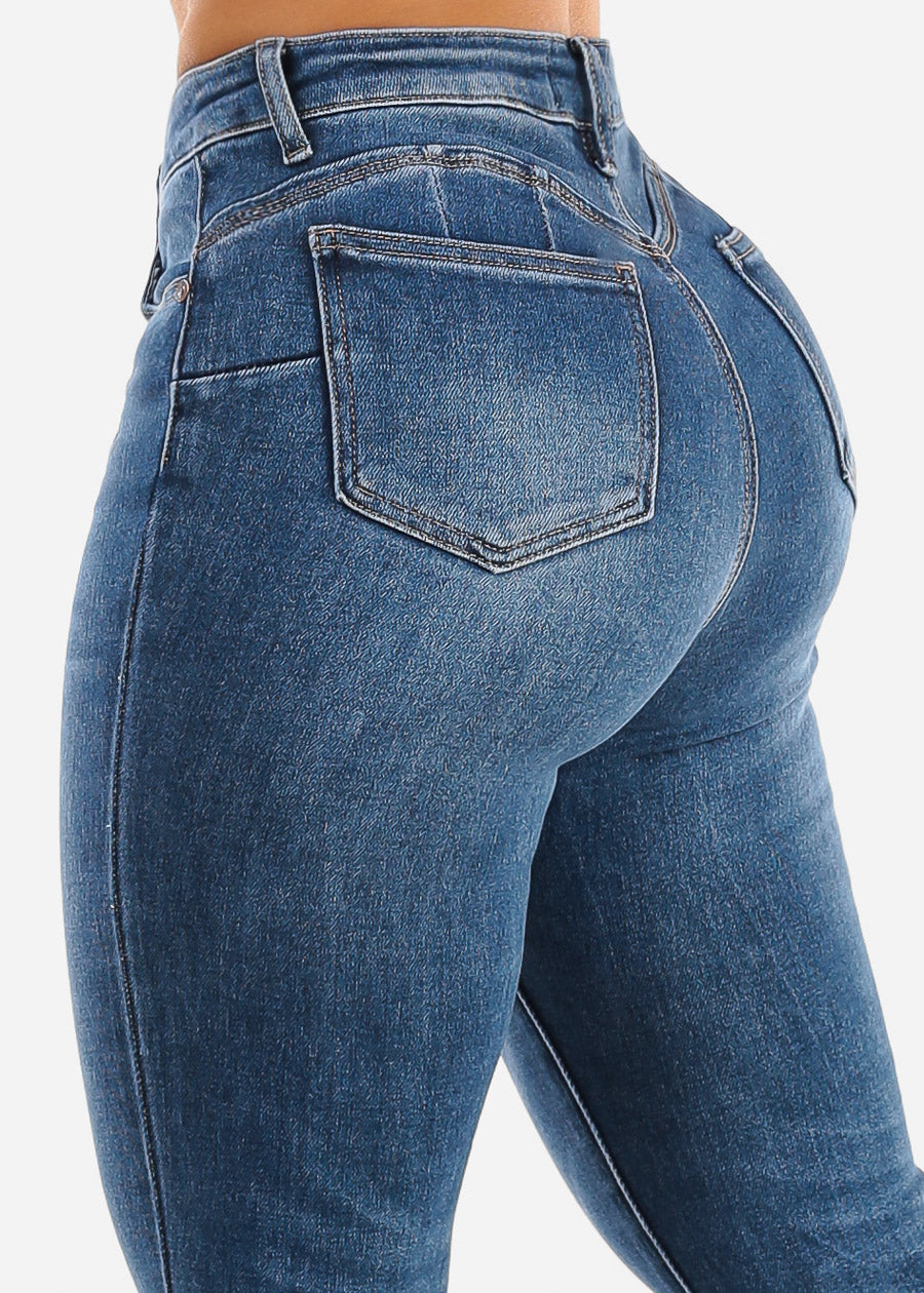 Super High Waist Butt Lift Skinny Jeans Med Blue