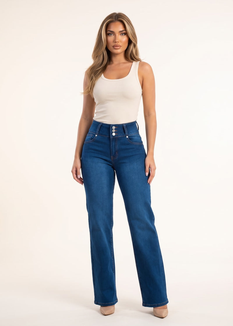 Butt Lift High Waist Stretch Wide Leg Jeans Indigo