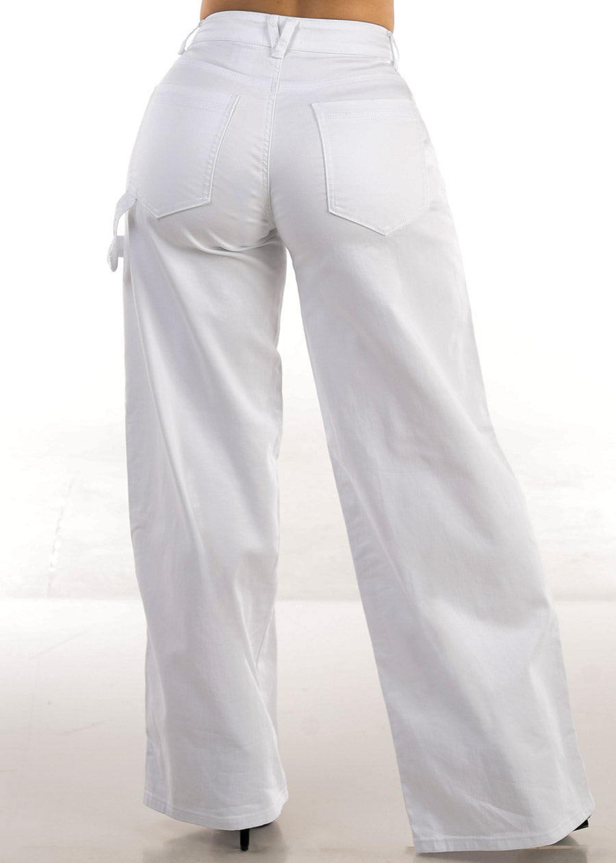 High Waisted White Wide Legged Stretch Jeans