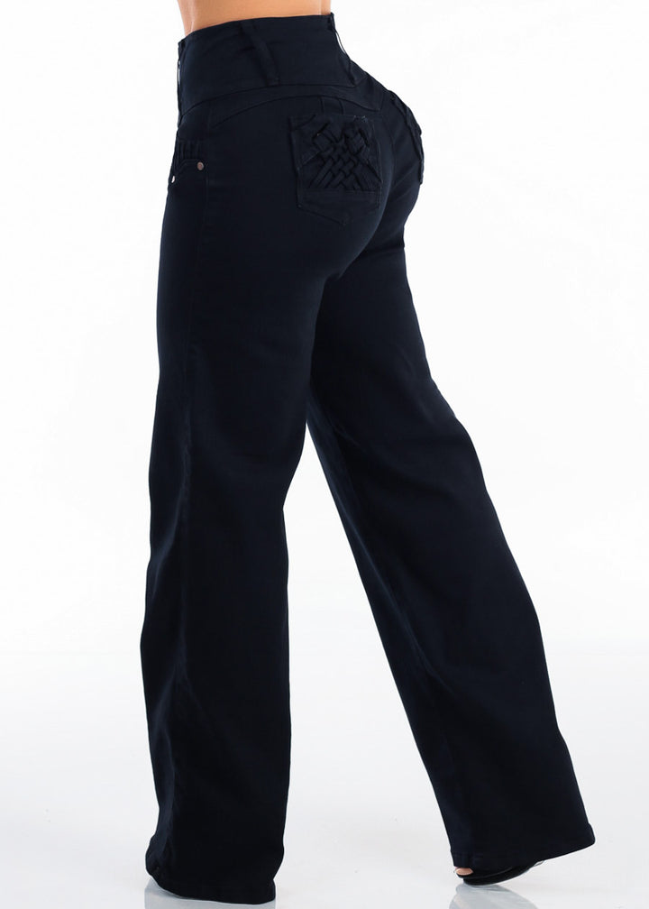 MX JEANS Butt Lift High Waist Wide Leg Stretch Jeans Black