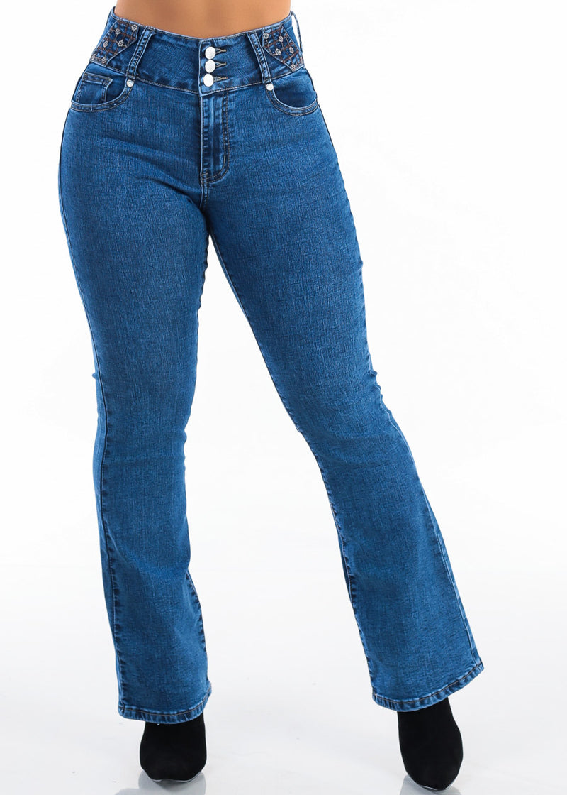 Butt Lift High Waist Stretch Bootcut Jeans Dark Acid Wash