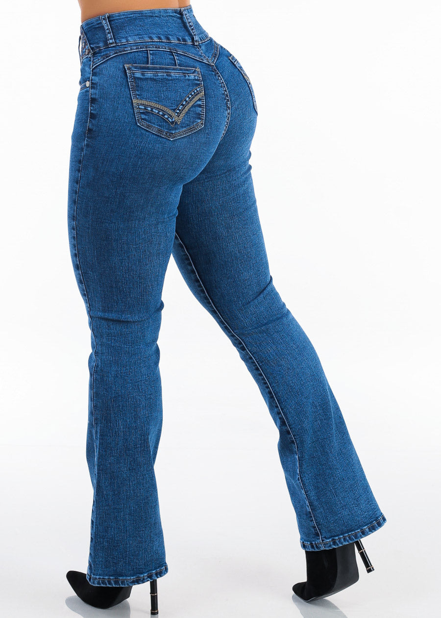 Butt Lift High Waist Stretch Bootcut Jeans Dark Acid Wash