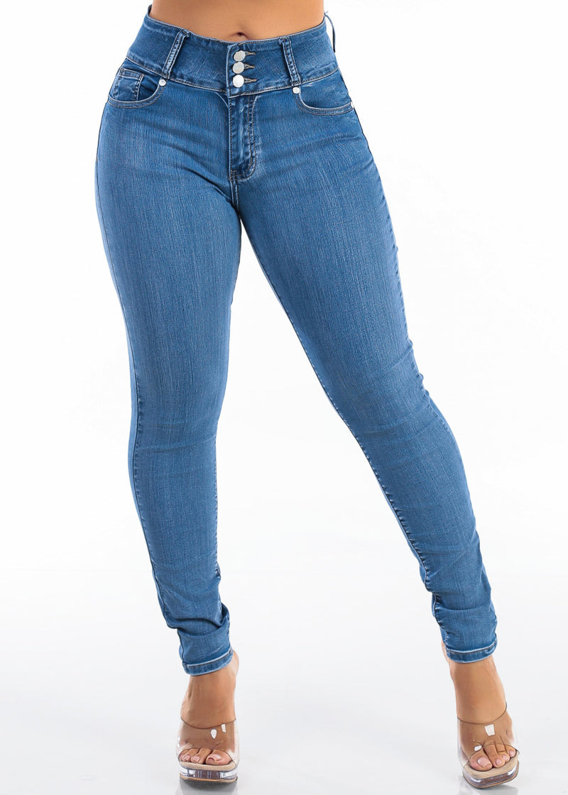 Butt Lift High Waist Stretch Skinny Jeans Light Bleach Wash