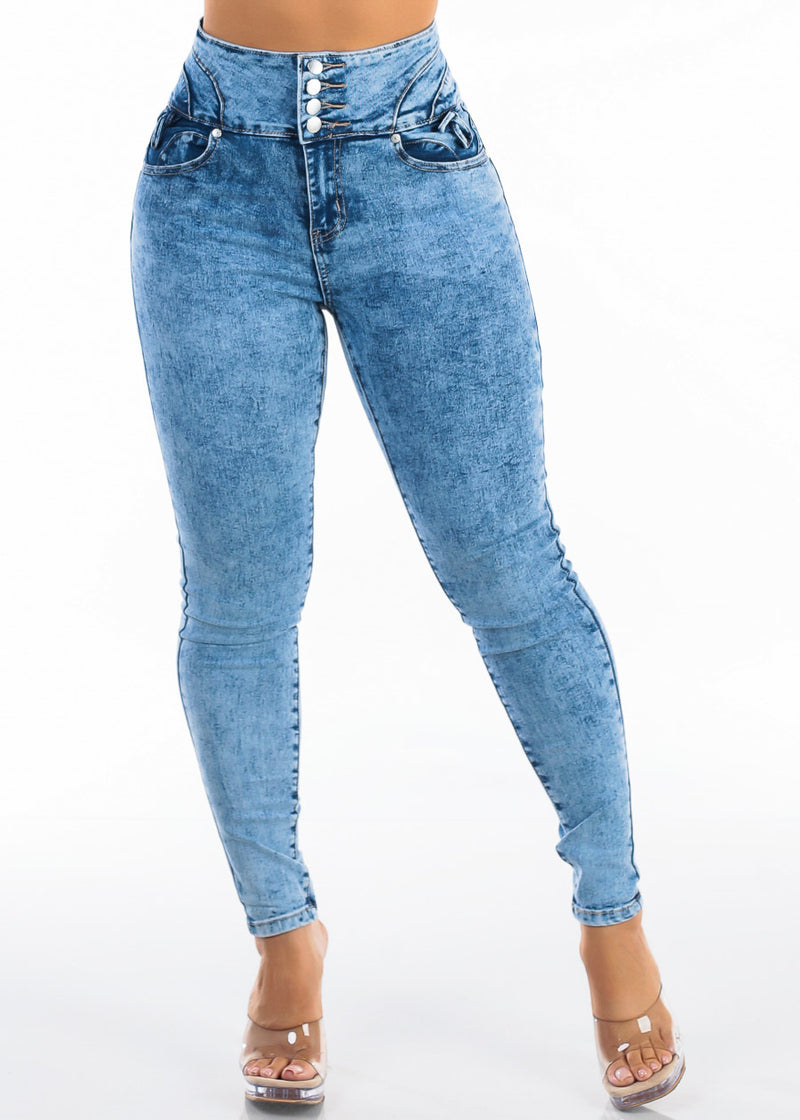 Butt Lift Super High Waist Stretch Skinny Jeans Acid Wash