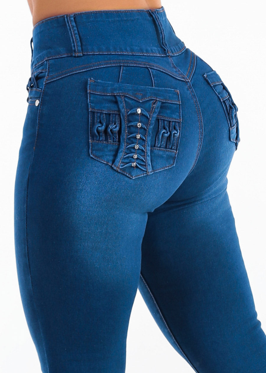 Levantacola High Rise Stretch Skinny Jeans Indigo