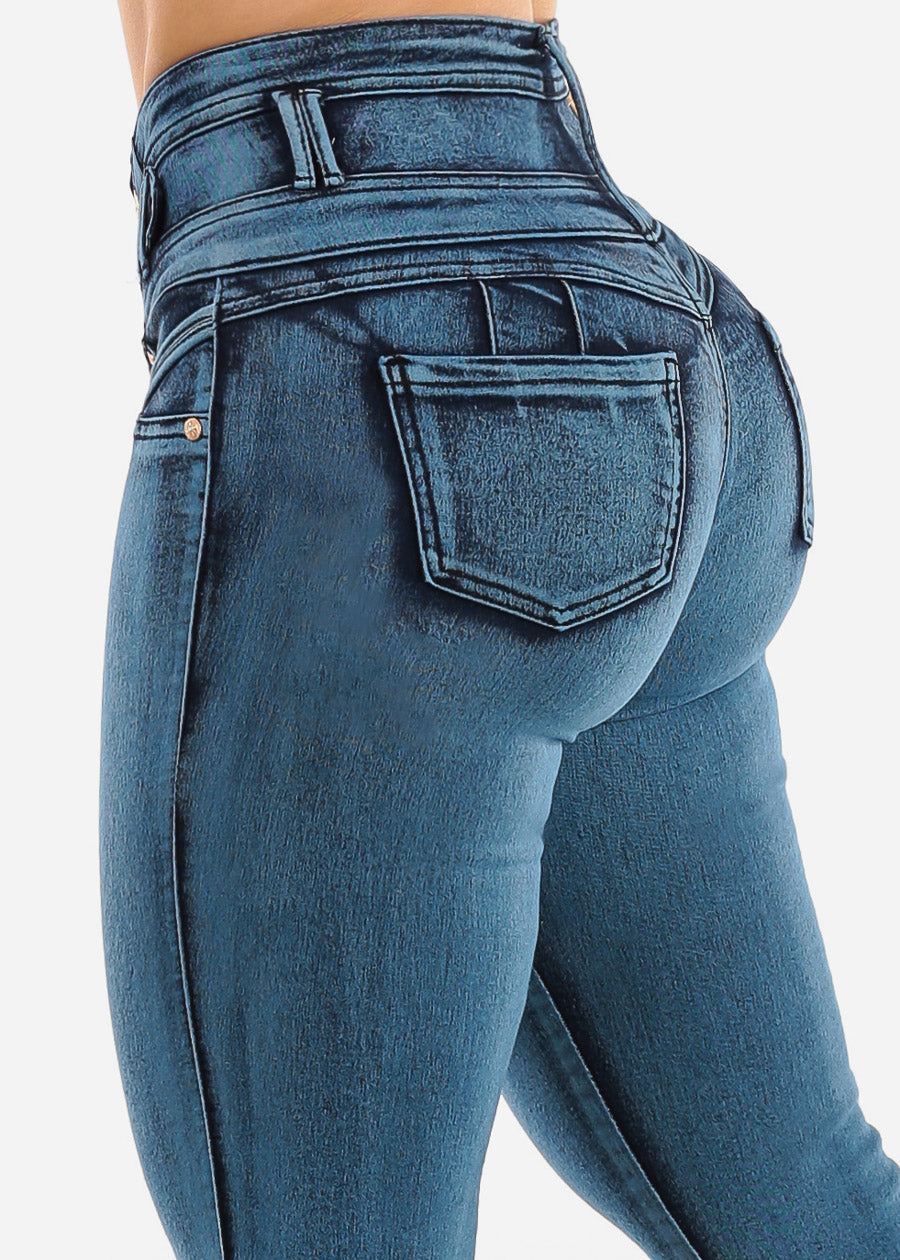 Butt Lift High Waist Skinny Jeans Blue Acid Wash