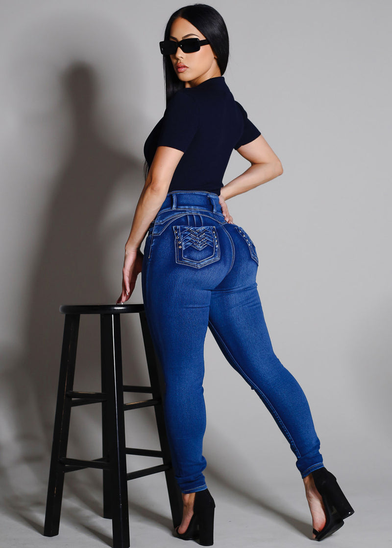 Butt Lift Super High Waist Stretch Skinny Jeans Med Sand Wash