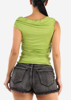 Sleeveless Ruched Satin Blouse Lime