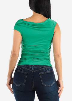 Sleeveless Ruched Satin Blouse Green