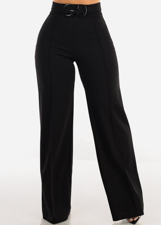 Black High Waist Wide Leg Formal Pants