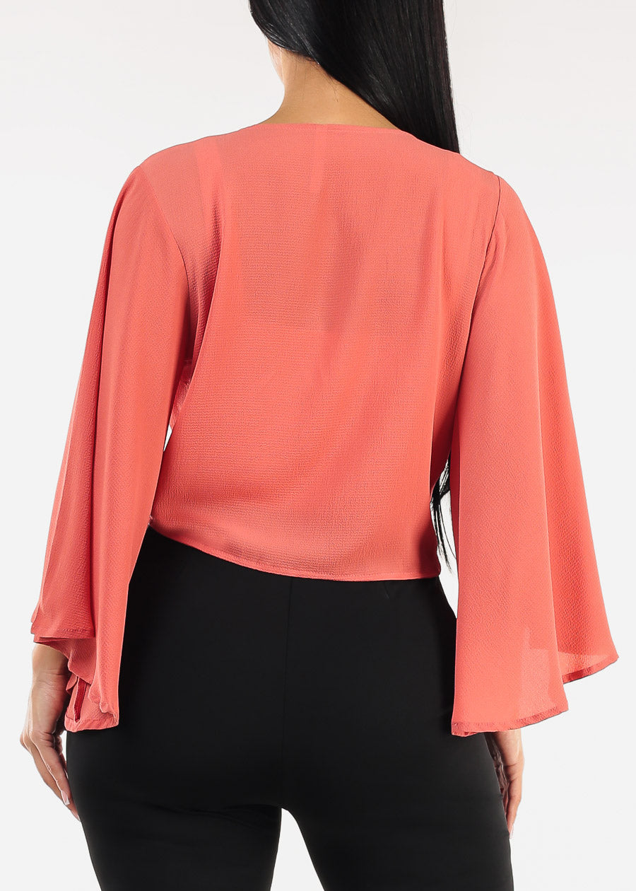 Kimono Sleeve Tie Front Cardigan Terracota