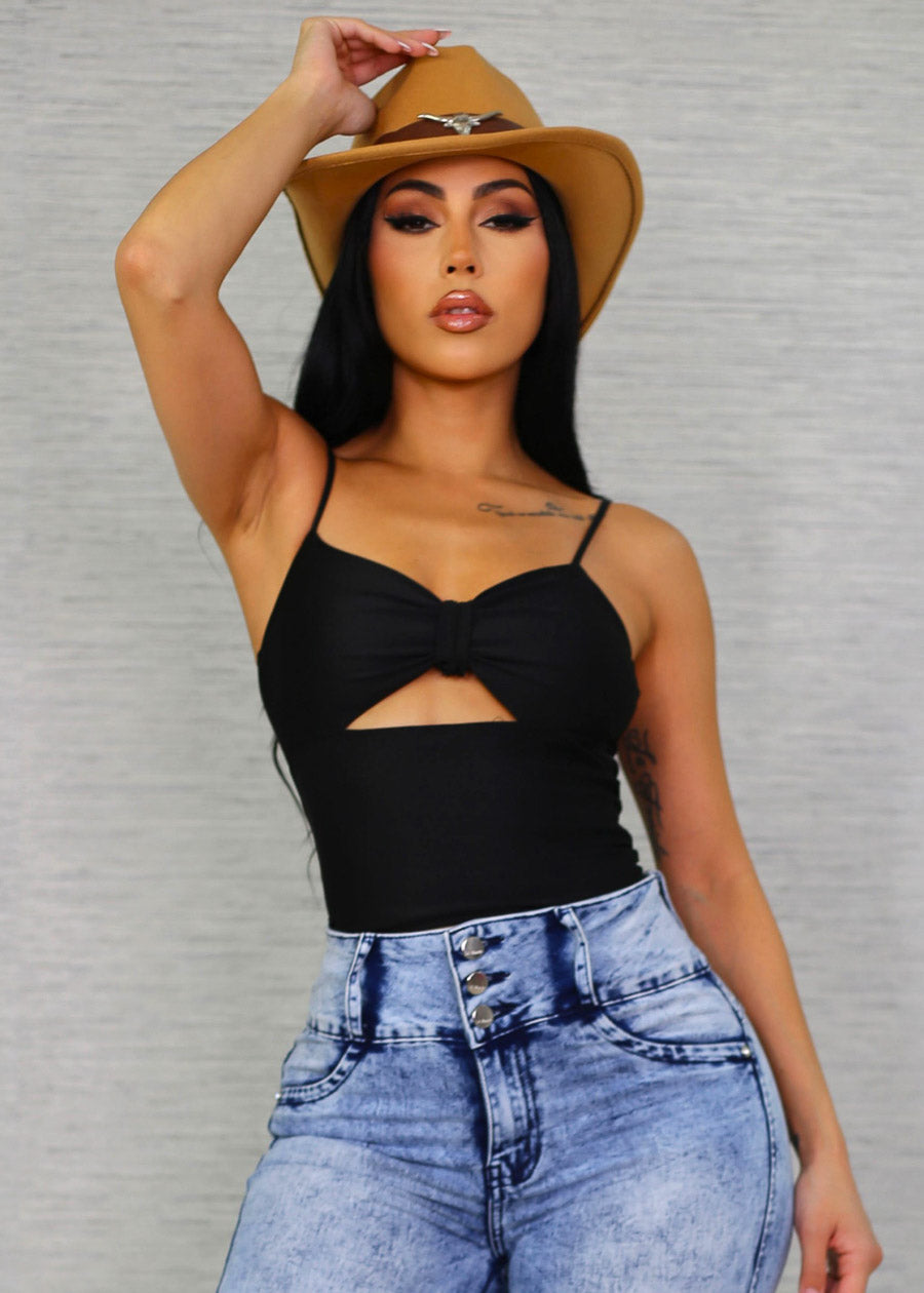 Sleeveless Cut Out Black Crop Top