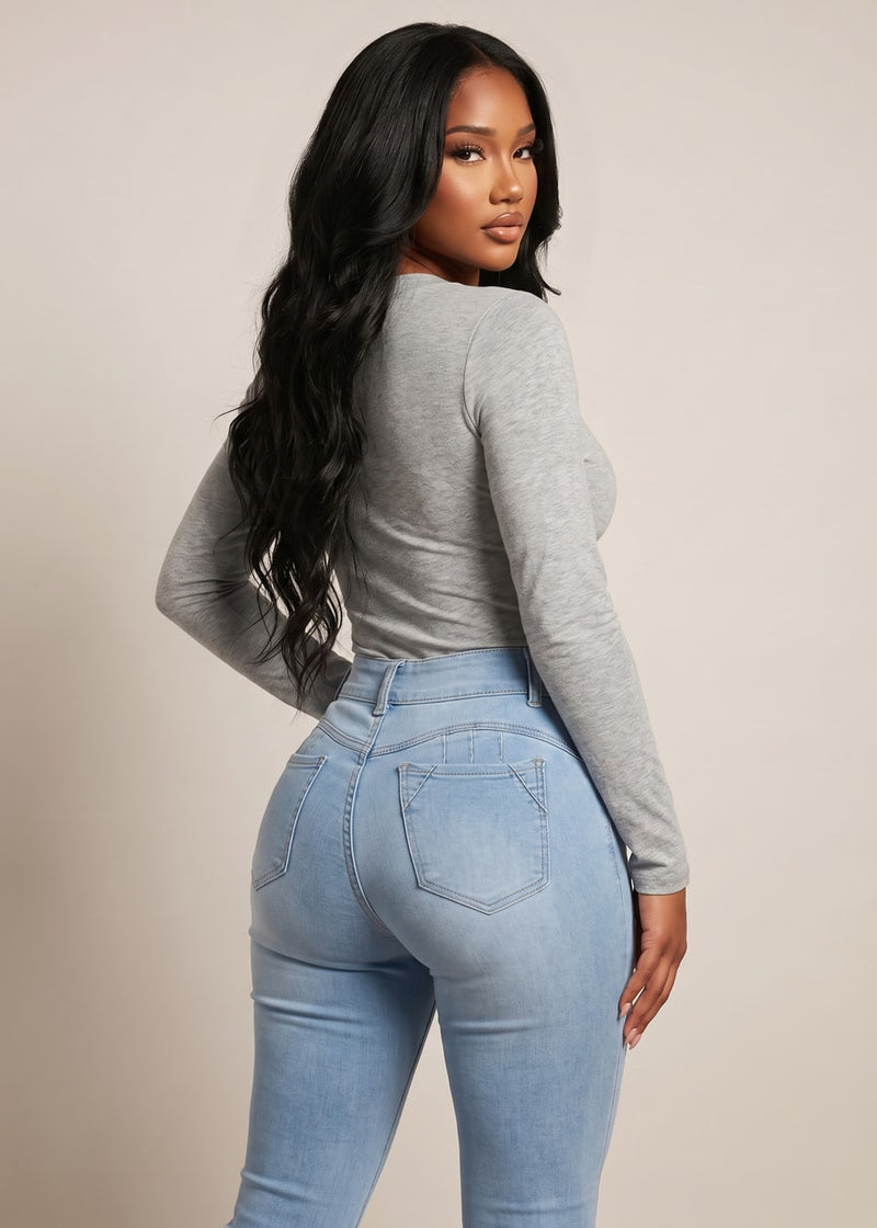 Long Sleeve Vneck Stretch Top Heather Grey