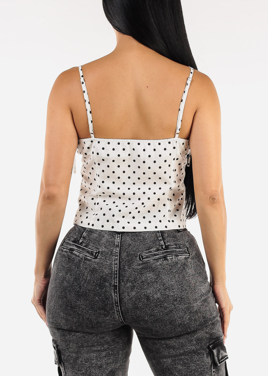 Sleeveless Square Neck Polka Dot Top White
