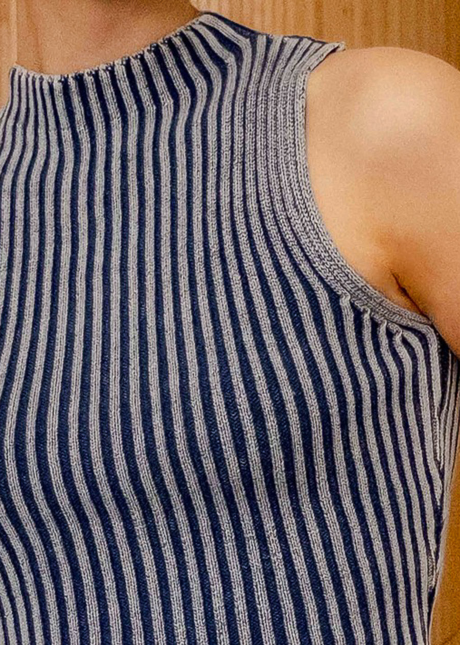 Sleeveless Mock Neck Cropped Sweater Top Blue