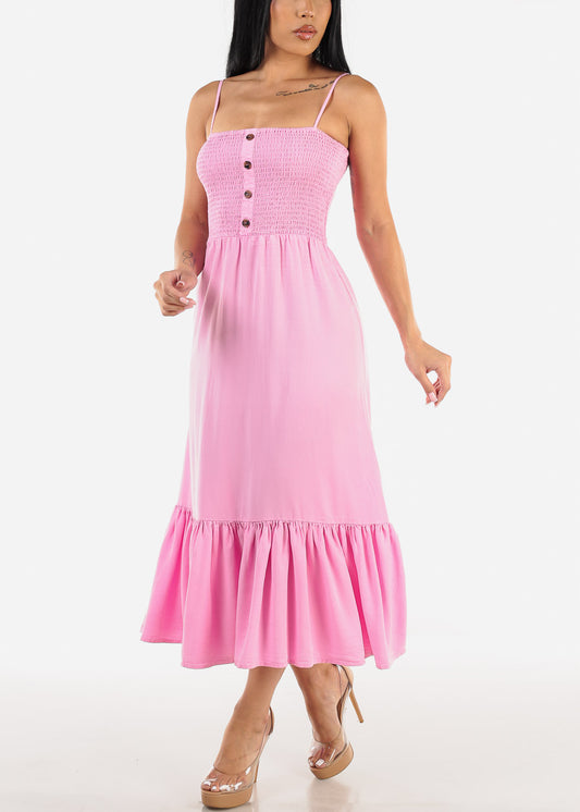 Sleeveless Smocked Tencel Maxi Dress Pink