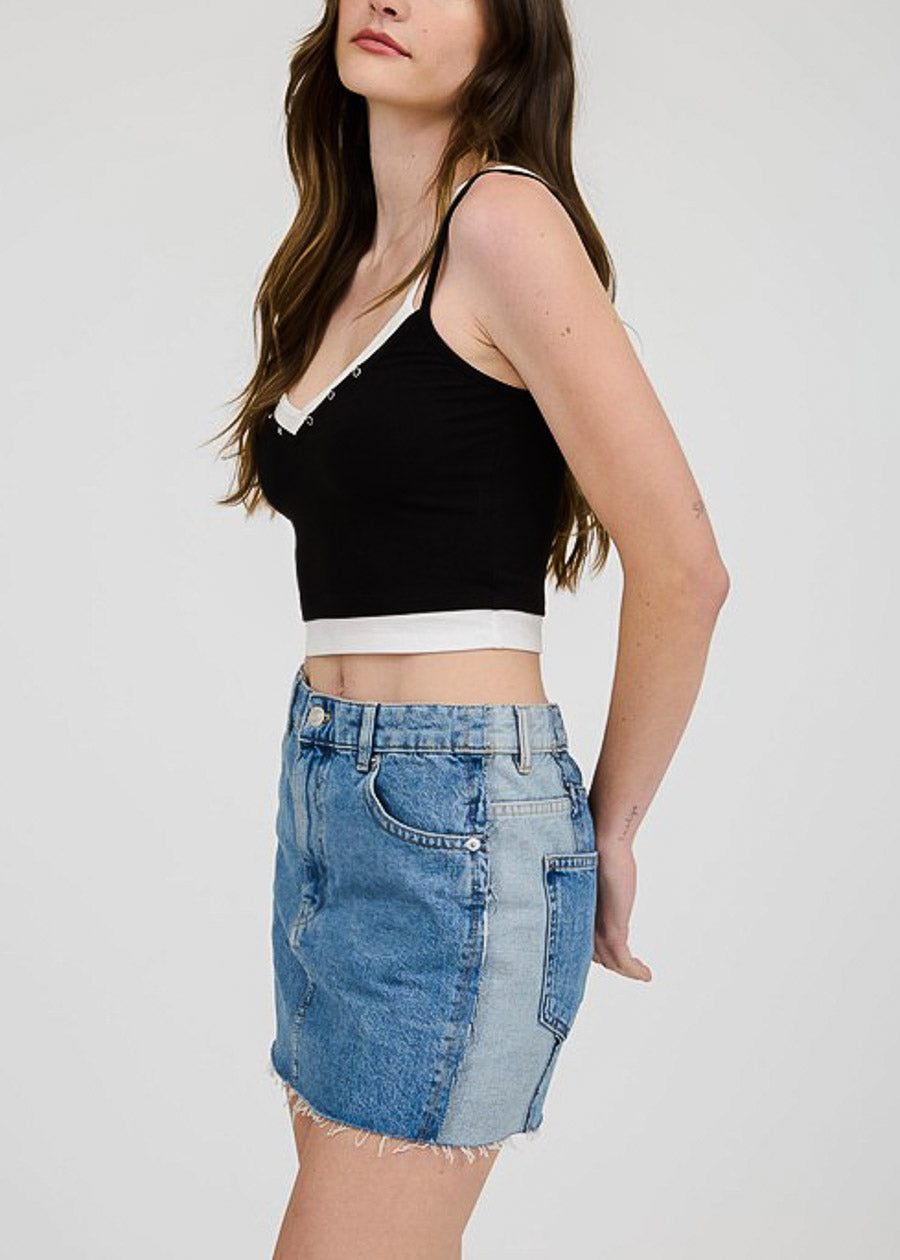 Sleeveless Vneck Layered Stretch Crop Top Black