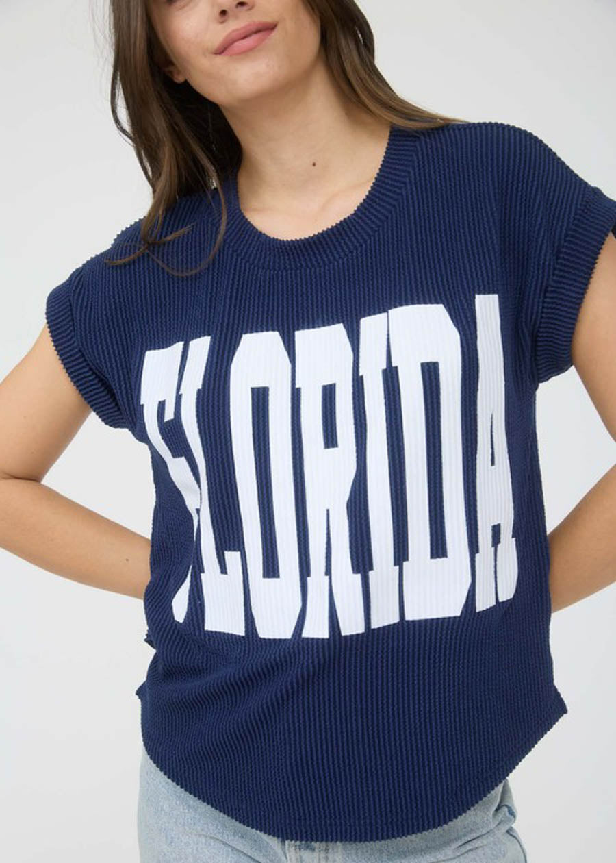 Short Sleeve Sweater Knit Graphic Tee Navy "Florida"
