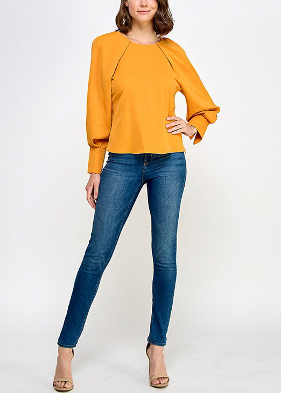 Long Sleeve Pleated Blouse Mustard