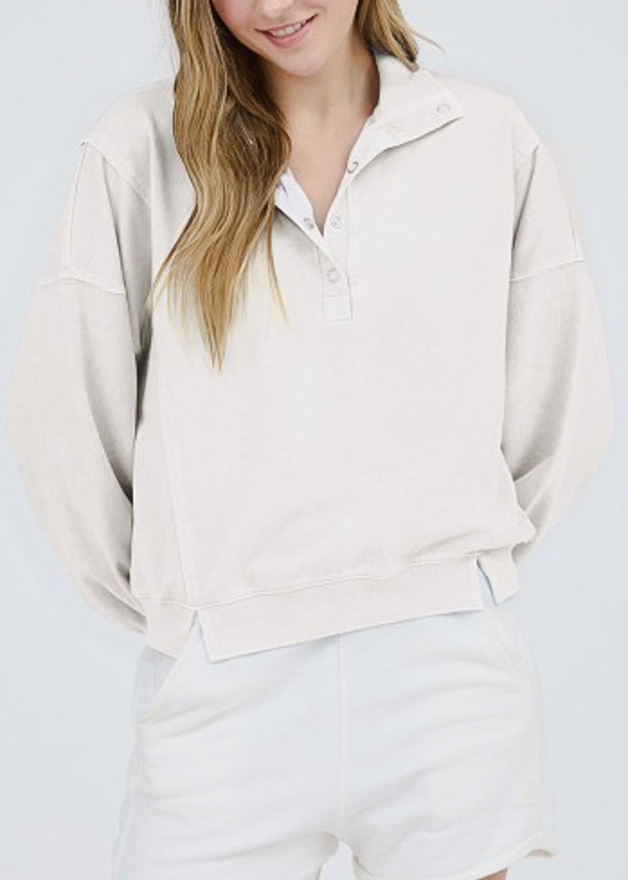 Long Sleeve Half Button Up Pullover Ivory