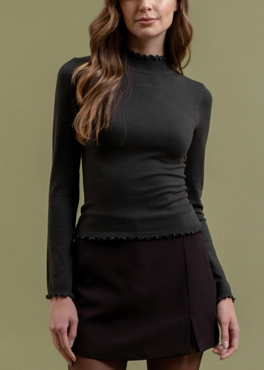 Long Sleeve Mock Neck Stretch Sweater Top Hunter Green