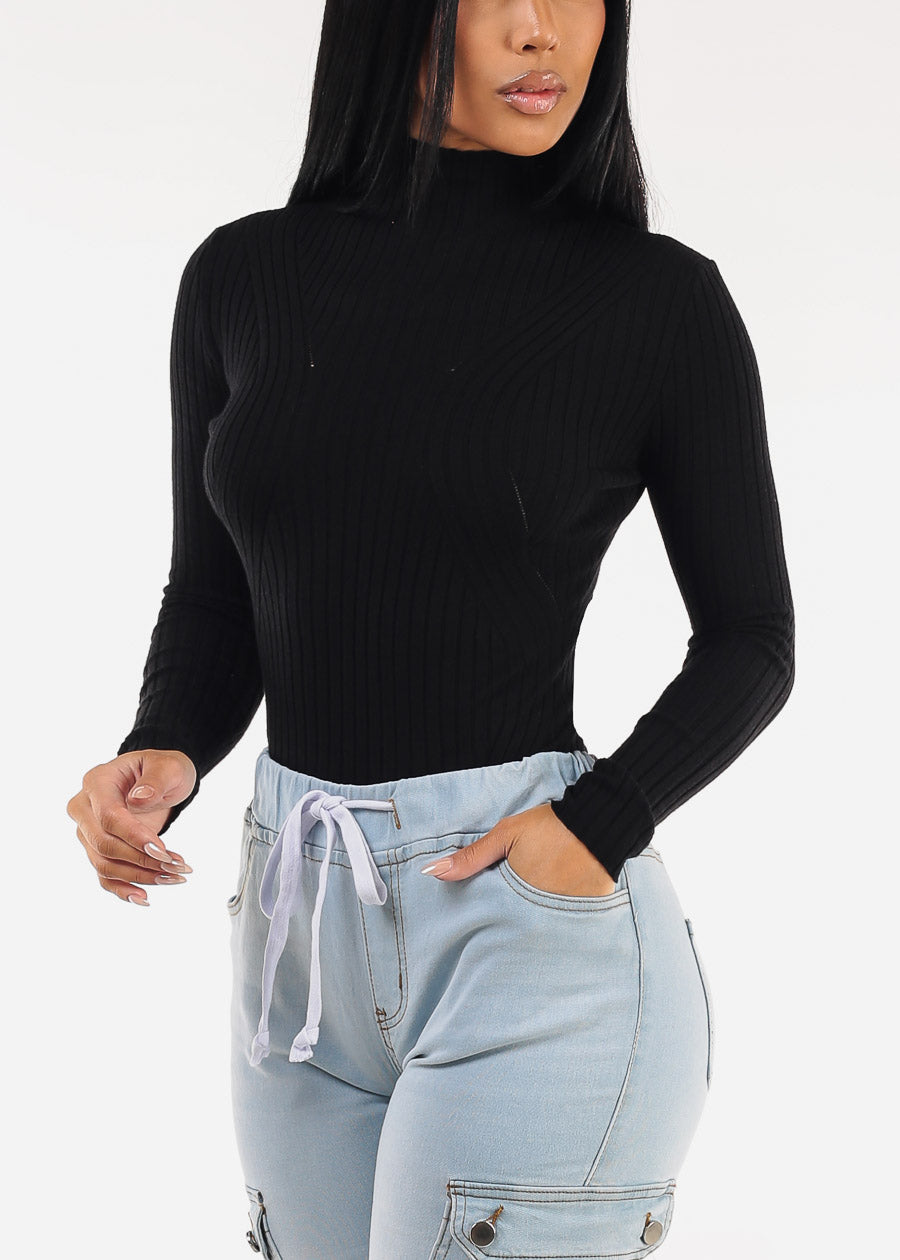 Black Long Sleeve Turtleneck Sweater Bodysuit