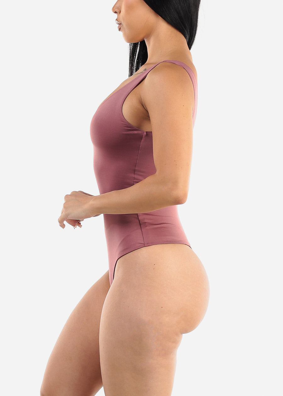 Seamless Vneck Sleeveless Thong Bodysuit Mauve