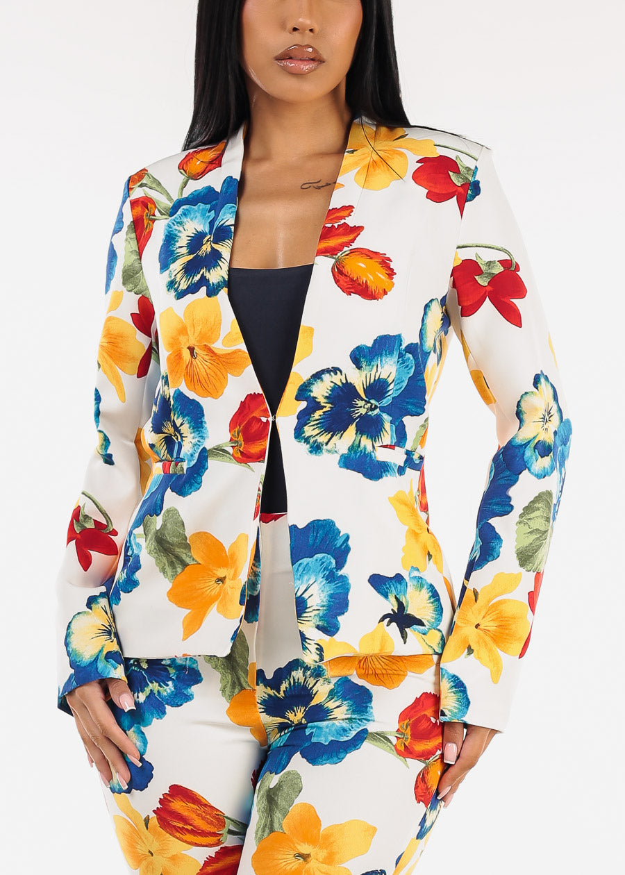 Floral Long Sleeve Formal Blazer Multicolor