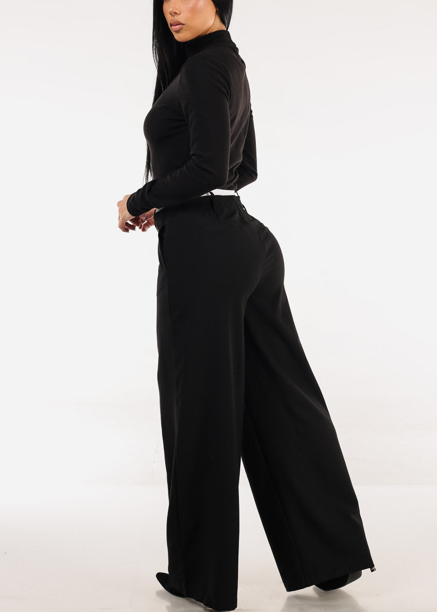 Super High Waist Stretch Wide Leg Dress Pants Black