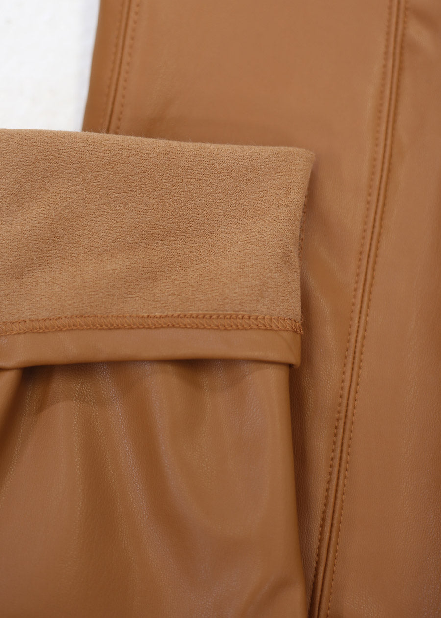 High Waist Vegan Leather Skinny Pants Camel