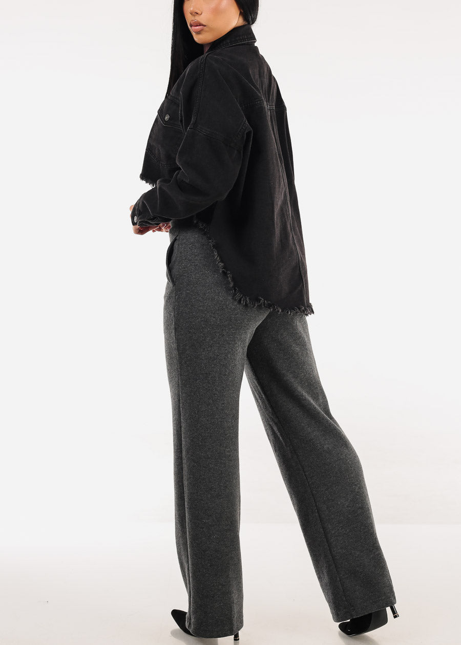 Butt Lift Soft Super High Waist Wide Leg Stretch Pants Charcoal
