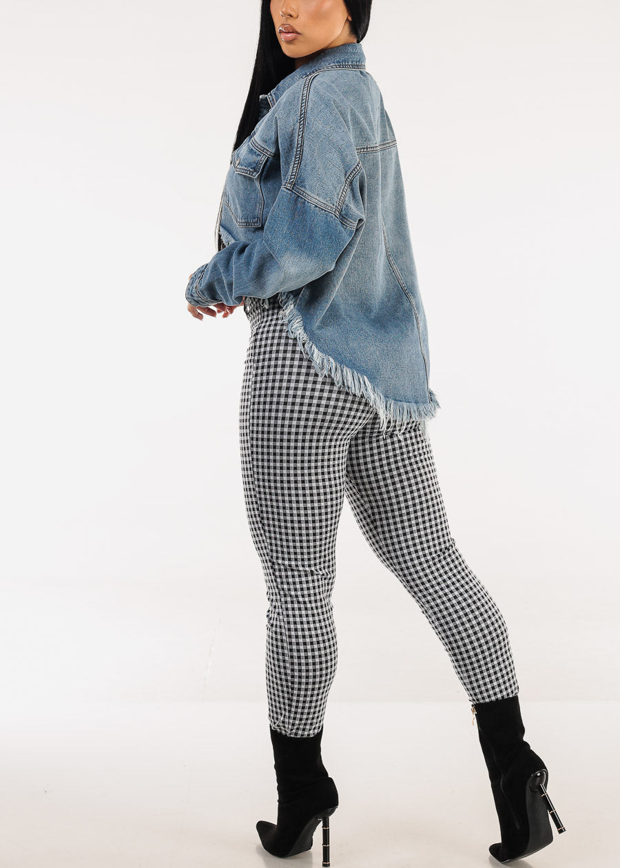 Super High Waist Plaid Stretch Skinny Pants B&W