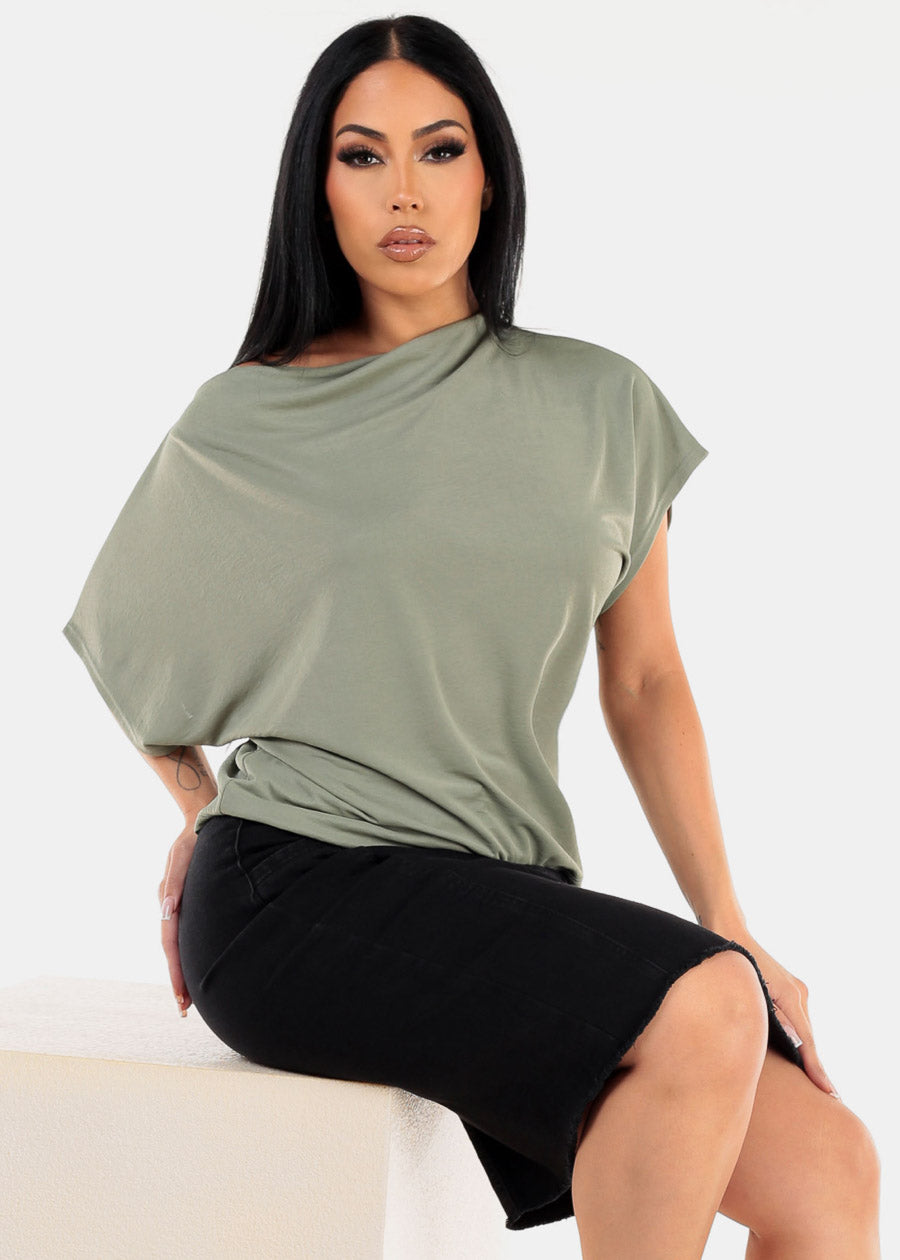 Asymmetrical Neckline Top Sage