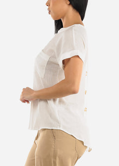Gauze Cap Sleeve White Shirt w Back Buttons