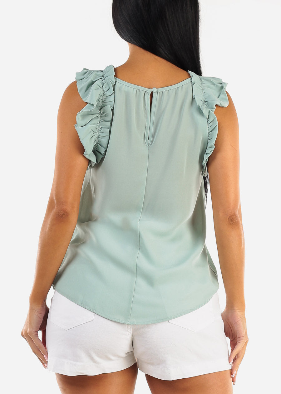 Sleeveless Ruffled Woven Blouse Mint