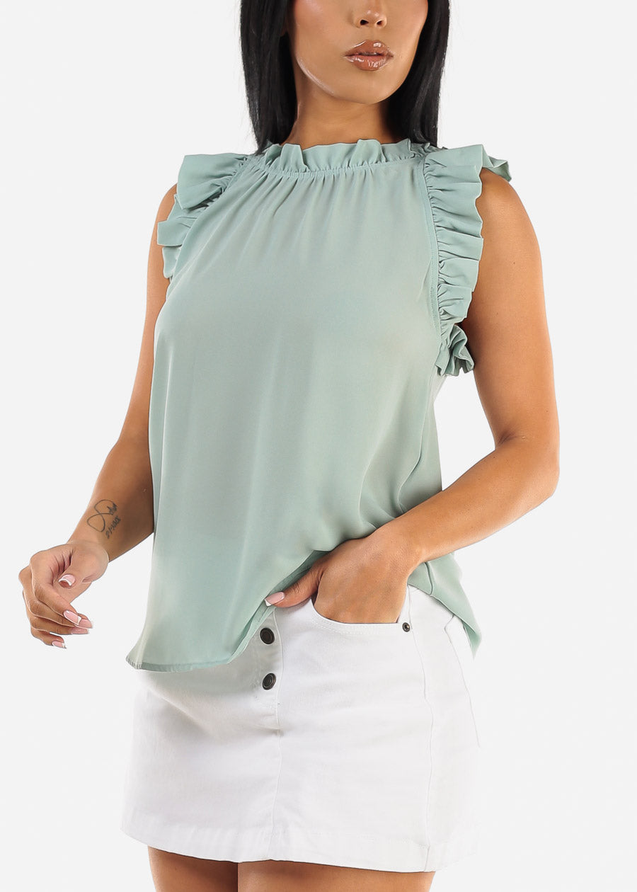 Sleeveless Ruffled Woven Blouse Mint