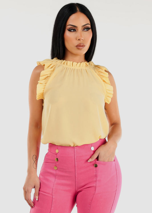 Sleeveless Ruffled Woven Blouse Yellow