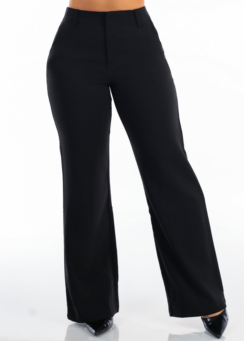 Butt Lifting Super High Waist Wide Leg Stretch Dress Pants Black