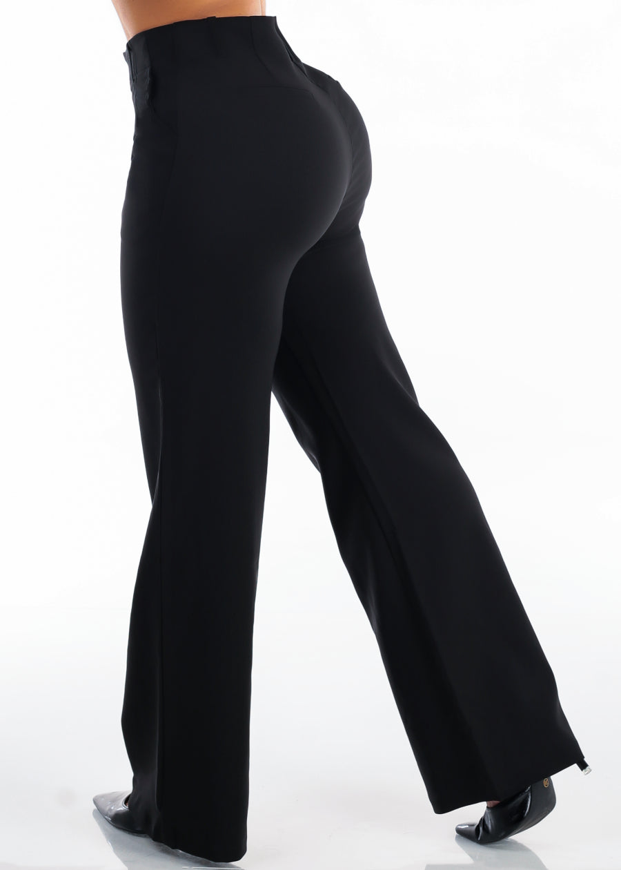 Butt Lifting Super High Waist Wide Leg Stretch Dress Pants Black