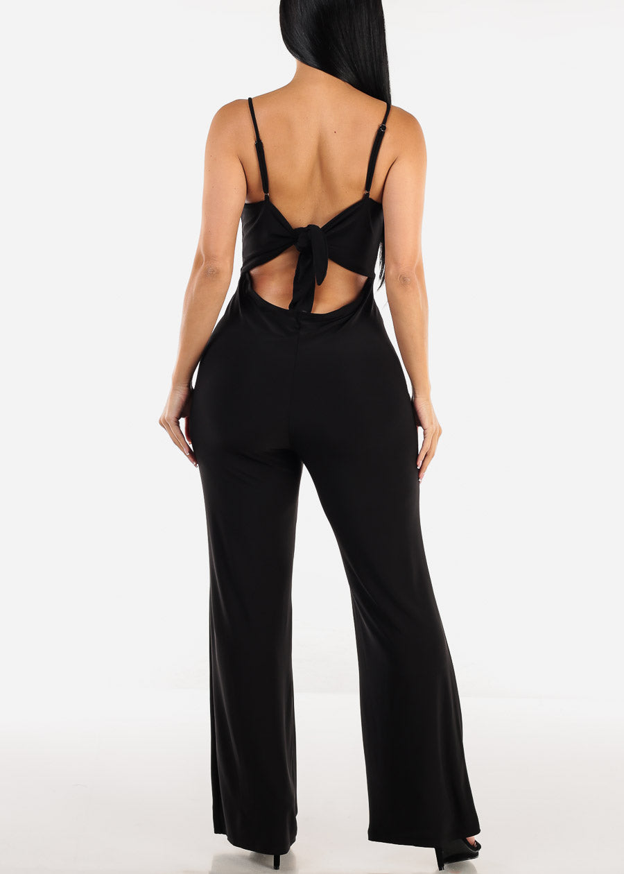 Sleeveless Black Tie Back Wide Leg Jumpsuit