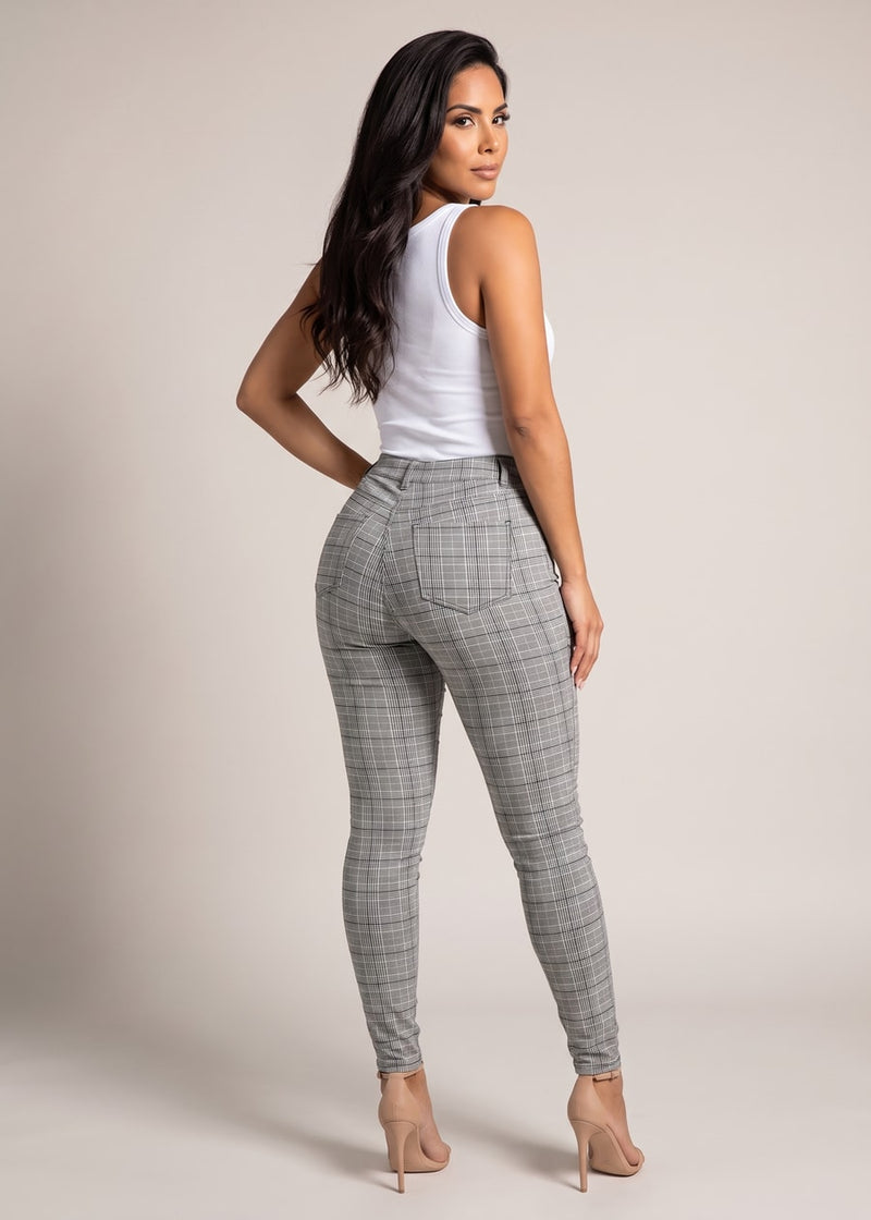 High Waisted Grey Checkered Skinny Pants