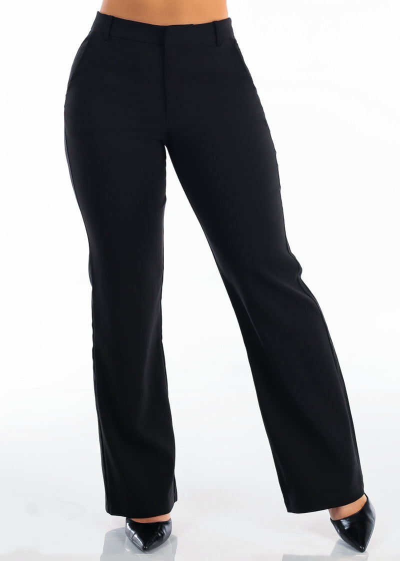 Butt Lift Super High Waist Straight Wide Leg Stretch Dress Pants Black