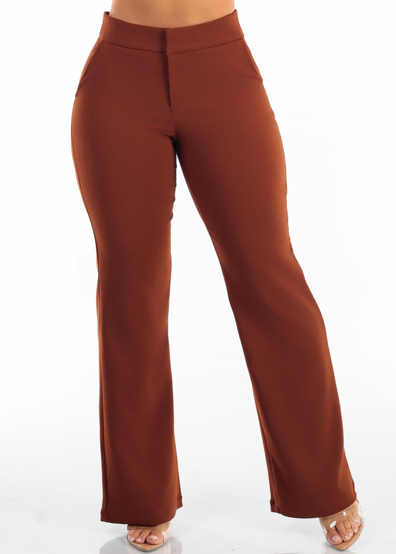 Butt Lift High Rise Straight Wide Leg Dress Pants Camel