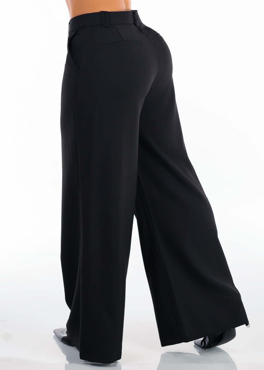 Butt Lift Super High Waist Wide Leg Dress Pants Black