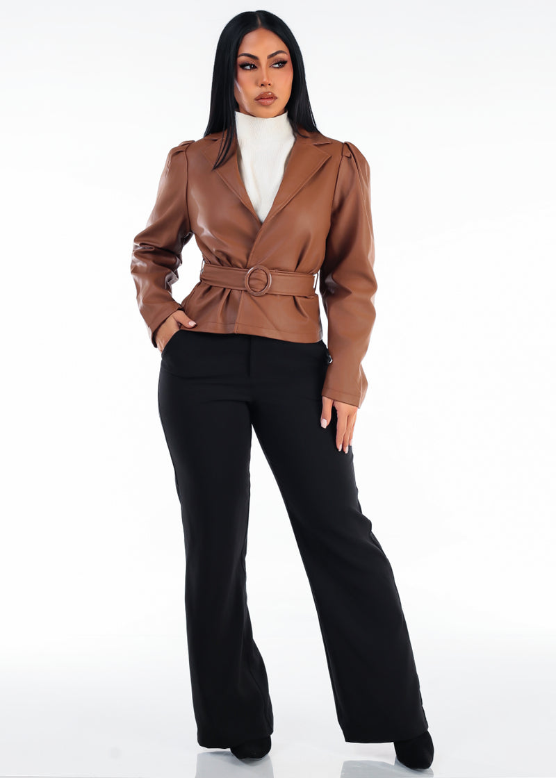 Butt Lift Super High Waist Wide Leg Stretch Dress Pants Black