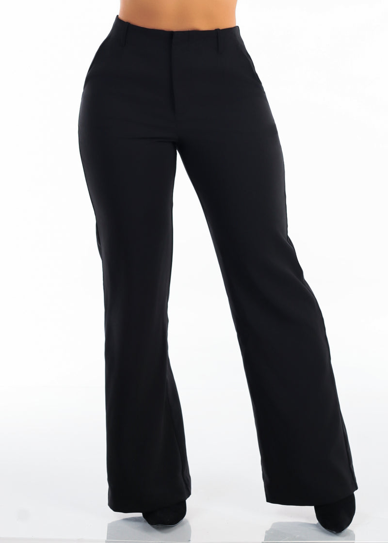 Butt Lift Super High Waist Wide Leg Stretch Dress Pants Black